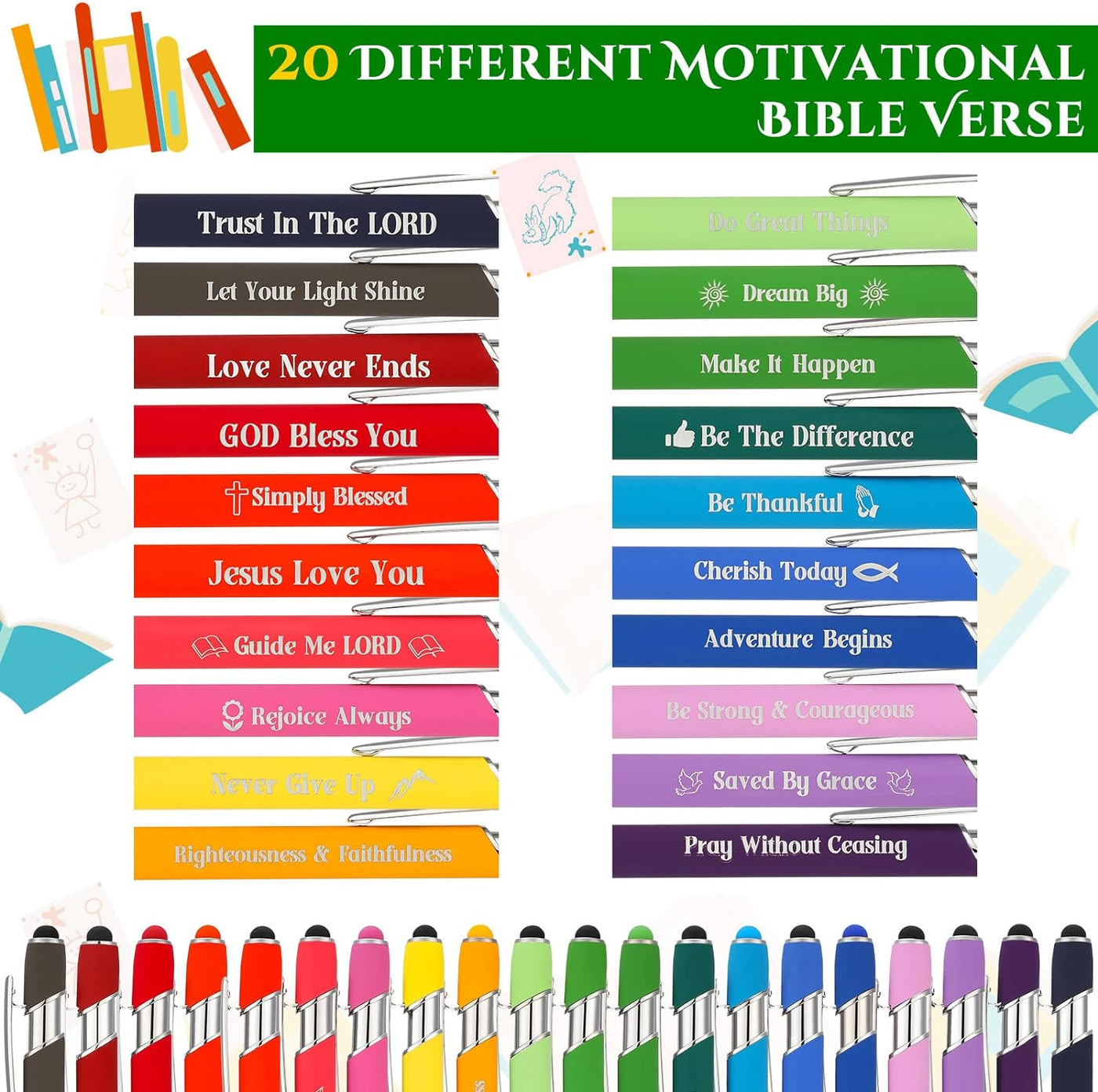 100 Pack Stylus Tip Ballpoint Pen Christian Inspirational Quotes Pen Rainbow Rubberized Ballpoint Pen Screen Touch 1.0 Mm Black Ink Pen for Home Office School Supplies (Bible Verse)