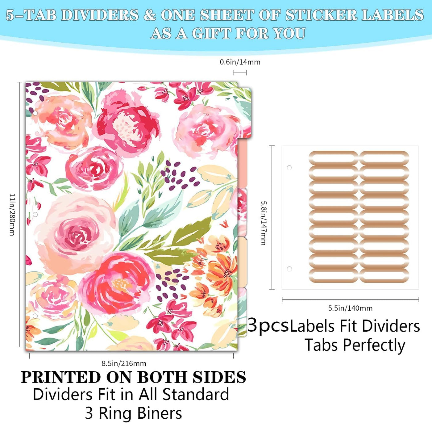 3 Ring Binder 1 Inch, Cute Binder with 5 Tab Dividers, 3 File Folder Labels, and Clipboard Binders with 2 Pockets- Decorative 3 Ring Binder Perfect for School and Office Supplies…