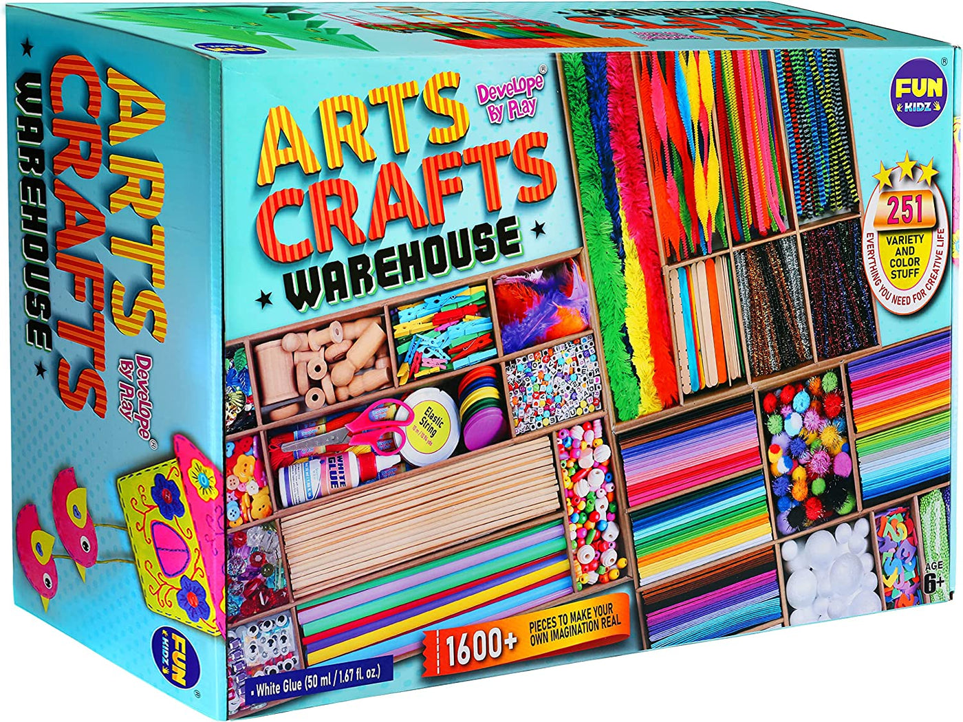 3 Layers Jumbo Arts and Crafts Supplies Warehouse, Big Chest Box 17.91Wx12.4L Includes 1600+ Giant Craft Materials Kit for Kids 4-12 Creative Toys Birthday Gift for Girls and Boys