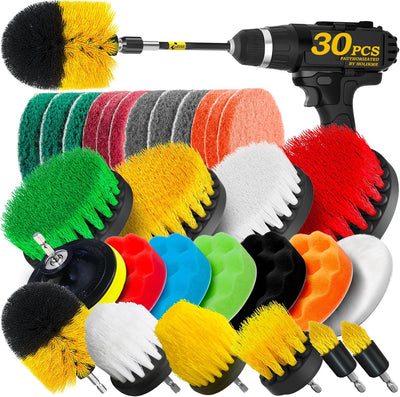 30 Piece Drill Brush Attachments Set,Scrub Pads & Sponge, Power Scrubber Brush with Extend Long Attachment All Purpose Clean for Grout, Tiles, Sinks, Bathtub, Bathroom, Kitchen
