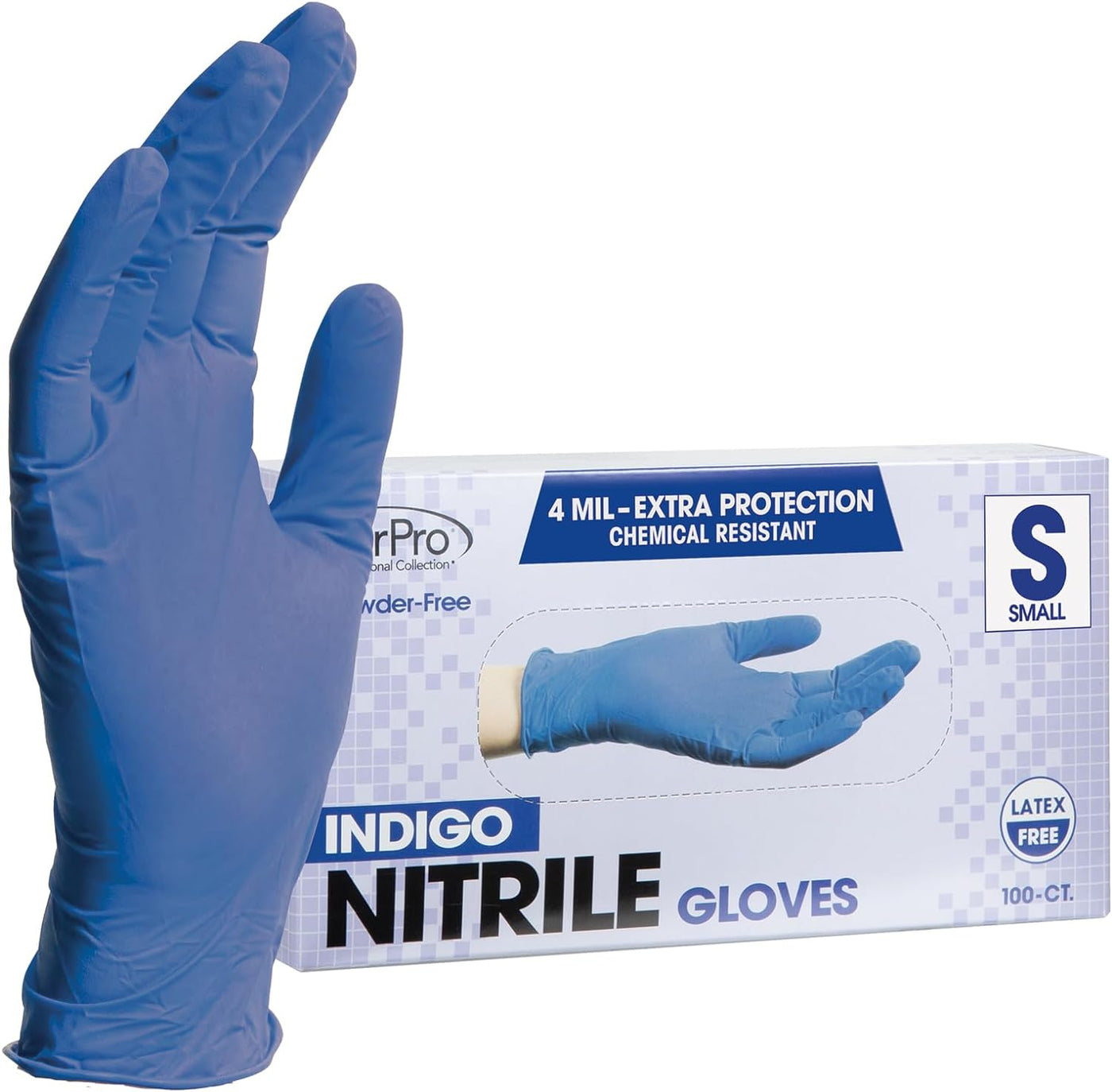 Forpro Disposable Nitrile Gloves, Chemical Resistant, Powder-Free, Latex-Free, Non-Sterile, Food Safe, 4 Mil, Indigo, Small, 100-Count