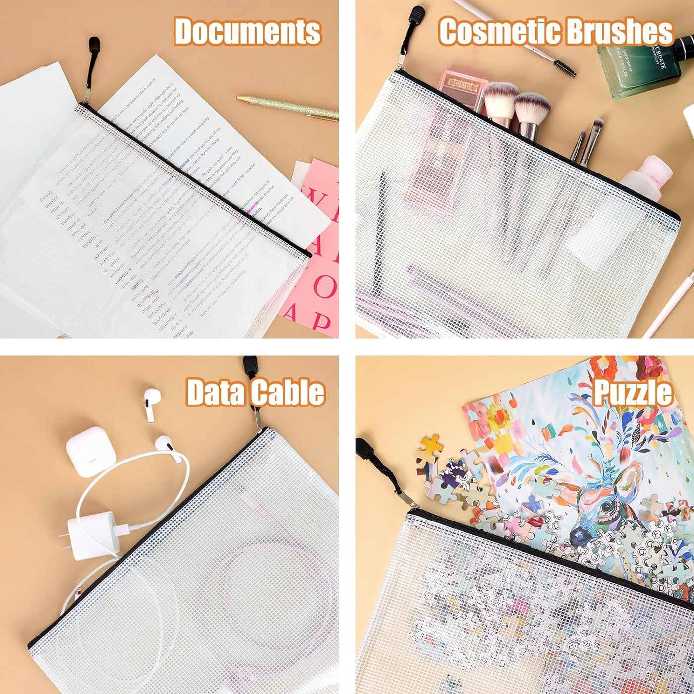 20Pcs Mesh Zipper Pouch Bags Black Zipper Bags for Organizing Storage Waterproof Letter Size/A4 Size Puzzle Bag, Zipper File Bags for Board Games and School Office Supplies