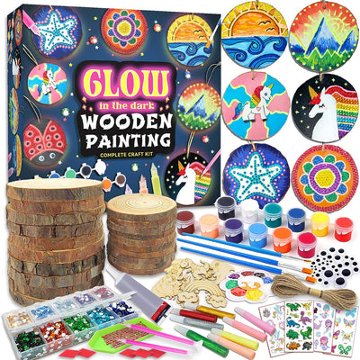 Kids Wooden Painting Kit-Glow in the Dark-Arts & Crafts Gifts for Boys Girls Ages 5-12-Wood Slice Craft Activities Kits - Creative Art Toys for 5, 6, 7, 8, 9, 10, 11 & 12 Year Old Kids